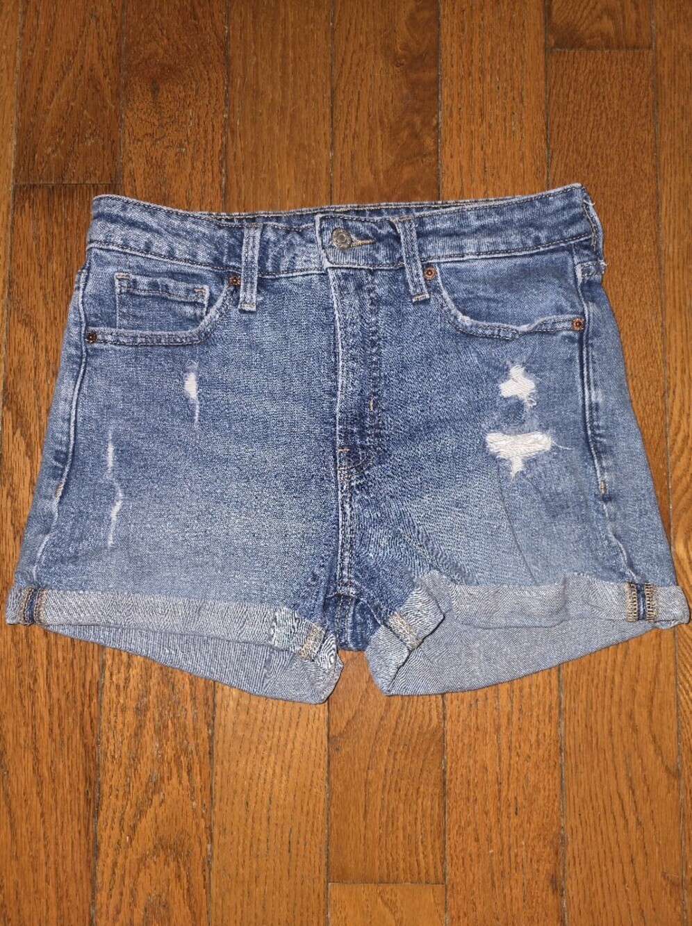 Old Navy O.G. Short High Rise Blue Distressed Denim Shorts